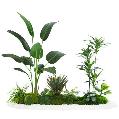 China Evergreen Artificial Landscape Trees Traveller'S Palm Indoor Floor Plant Bush Preseved Moss for sale