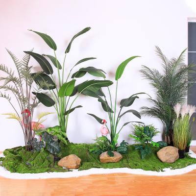 China Anti UV Plastic Artificial Landscape Trees With Traveller'S And Areca Palm for sale