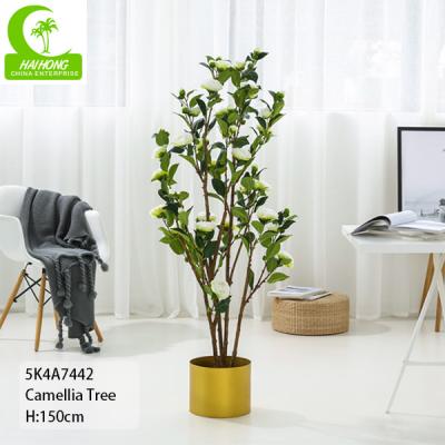 China 150cm Durable Artificial Ficus Tree . Artificial Camellia Tree With White Flower for sale