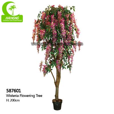 China UV Resistant Artificial Potted Floor Plants Ornamental Lifelike Wisteria Flowering Purple Tree for sale