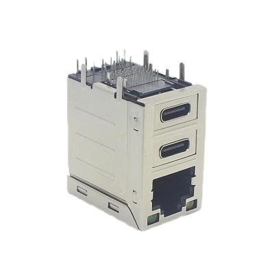 China Shielded RJ45 Female Socket LAN Female Connector Jack Dual Type C Combo for sale