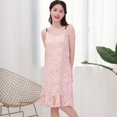 China New summer ice silk cartoon nightdress home clothes sleeveless ladies pajama sets shorts with chest pads for sale