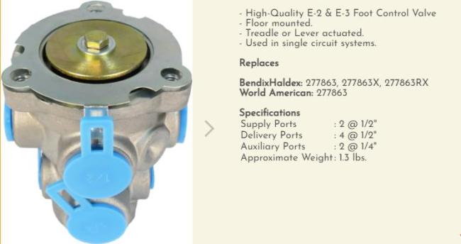 Valve de frein du pied E3 d'OEM 277863 de valves de frein à air de camion pour le caoutchouc