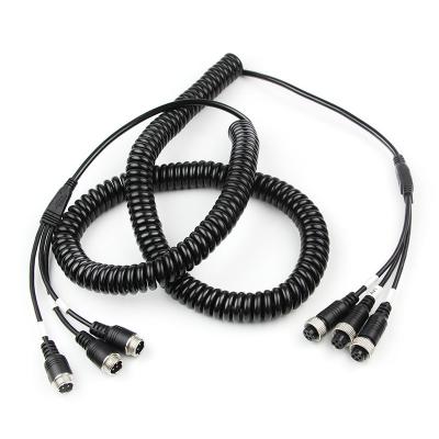 China Stretchable 4PIN Black 3 To 3 Aviation Spring Extension Cable Car Camera Accessories FCC for sale