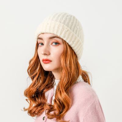 China Wholesale Custom JOINT Pearl Beanie Winter Hats Knitting Hat 2021 For Women for sale