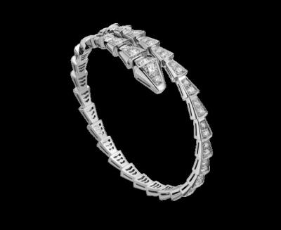 Chine Bracelet mince de Bvlgari Serpenti en or blanc de 18 kt avec les pleins diamants réf. BR857492 de pavé à vendre