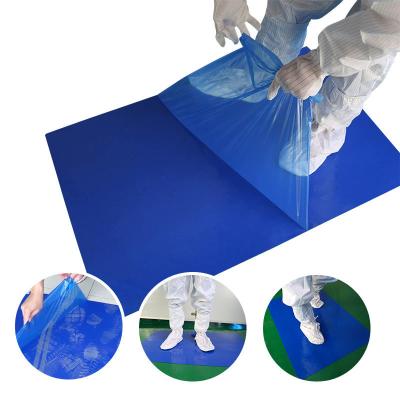 China 30 Layers Temporary Floor Protection Sheets Blue Industrial LDPE Adhesive Disposable Cleanroom Sticky Floor Mats for sale