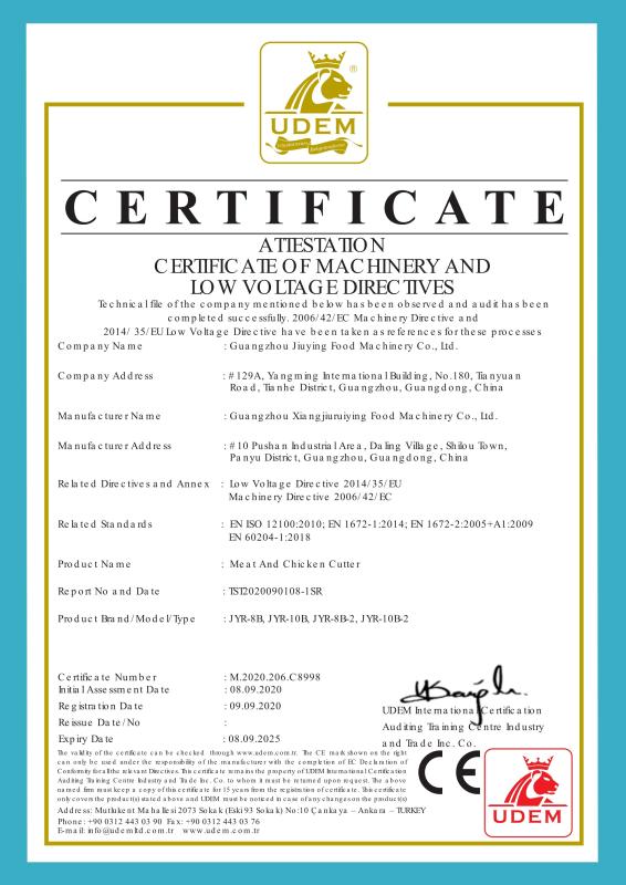 CE - Guangzhou Jiuying Food Machinery Co.,Ltd