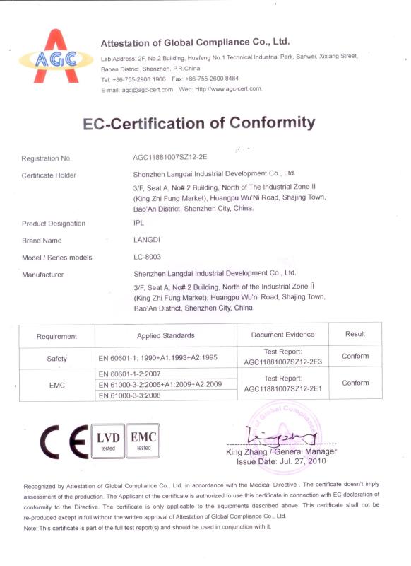 EC-Certification of Conformity - Shenzhen Langdai Industrial Development Co., Ltd.