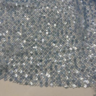 China beautiful sequin embroidery fabric blue color 70%P 30%M good for evening dresses for sale