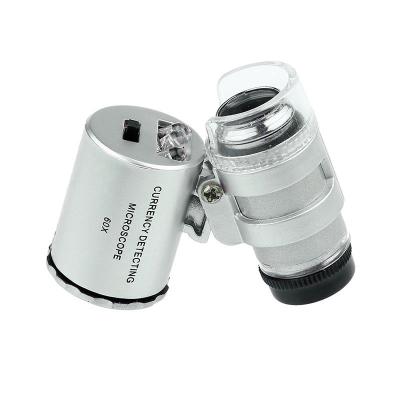 China Magnifying Glass 60X Mini Pocket Microscope Jewelers Loupe Invents Jewelers Magnifying Magnifying Glass with LED UV Light Magnifying Glass for sale