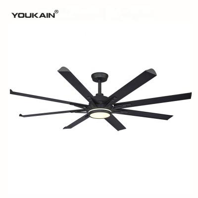 China Large 108 Inch Large DC 8 Blades Modern Aluminum Energy Saving Reversible Industrial Ceiling Fan Large With LED Light for sale
