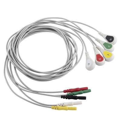 China Medical 5 Lead Snap Ecg Cable Din 1.5 AAMI 6pin Holter ECG Cable And Leadwire For Holer Recorder for sale