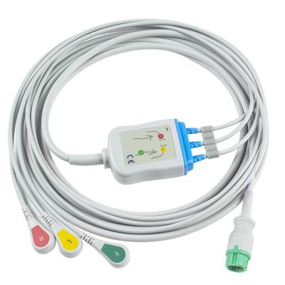 中国 Nihon Kohden ECG Cables and Leadwires CB-72353P 11pin OEC-6102A Connector ECG Cable 3 Lead IEC snap 販売のため