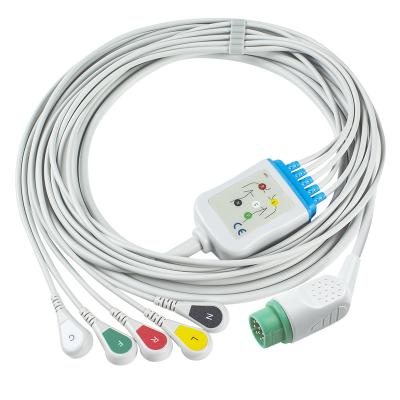 China 5 Lead Iec Snap Ecg Lead Cable / Ecg Lead Wire Set for sale