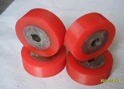 China Oil Resistant Industrial Red PU Polyurethane Coating Rollers Wheels / Polyurethane Wheels for sale