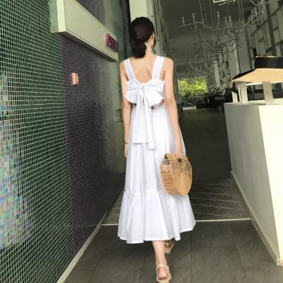 China Summer Midi Womens Vacation Dresses Sleeveless Back With Bow for sale