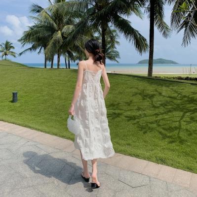 China Strap A Line Backless White Midi Beach Holiday Dresses for sale