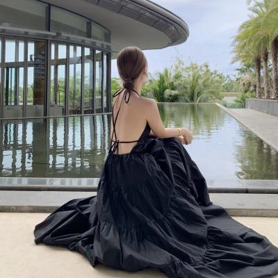 China Women Sexy Low Cut Back Maxi Dress , Halter Neck Summer Maxi Dress for sale