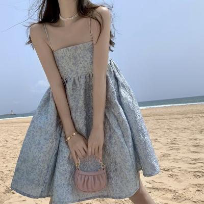 Chine Vacation leisure retro three-dimensional printing  sleeveless sling A-line puffy dress à vendre
