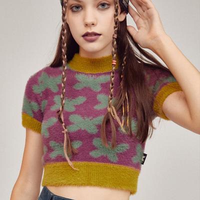 中国 女性のための短い袖の穀物の上のニットのセーターのジャカード毛織のセーター 販売のため