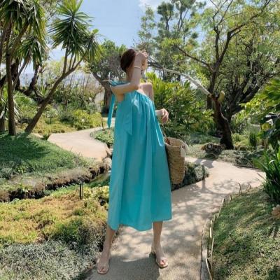 China Seaside Beach Womens Vacation Dresses Halter Fashion Backless Cut Out for sale