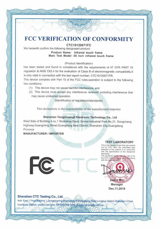 FCC - Shenzhen Yongchuangli Electronic Technology Co., Ltd.