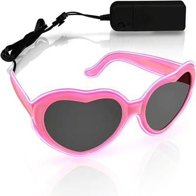 China Heart Shape Luminous LED Glasses Neon EL Wire Light Glowing Pink Girls Women for sale