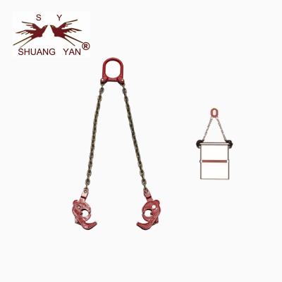 China Two Chains Hooks Sheet Metal Clamps , Steel Beam Lifting Clamps For Oil Drum for sale