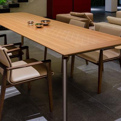 China 48inch Rectangular Wooden Metal Dining Table With Iron Legs for sale