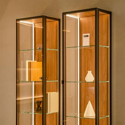 China Space Saving Curio Wall Mounted Glass Display Cabinet Showcase With Led Light for sale