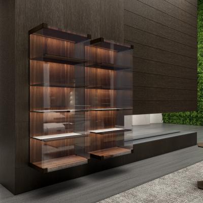 China Muebles de marco de aluminio ISO Unidades de pared de cocina acristalada Armario con luces en venta