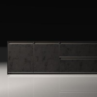 China Armarios de cocina modulares de aluminio de vidrio negro de lujo para villa en venta