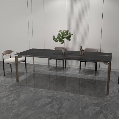 China Minimalistic Aluminium Home Furniture Luxury Modern Rectangular Rock Top Aluminum  Dining Table for sale