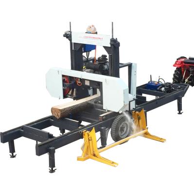 China Wood log Cutting Sawmill Portable lumber bandsaw mill with hydraulic log loading arm for sale