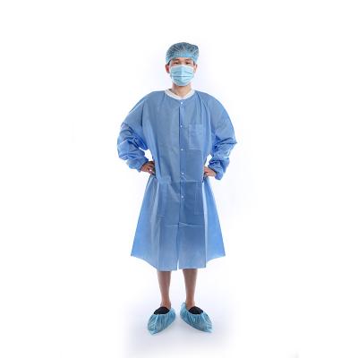 China O projeto do botão fez malha vestidos descartáveis médicos não tecidos do isolamento do OEM dos punhos 35g-60g à venda