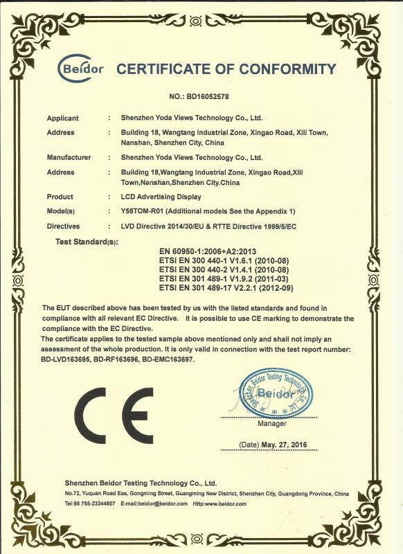 CE certificate - Shenzhen Yoda Views Technology Co., Ltd