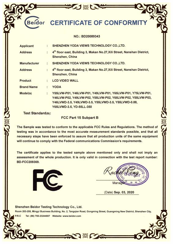 FCC Certificate - Shenzhen Yoda Views Technology Co., Ltd