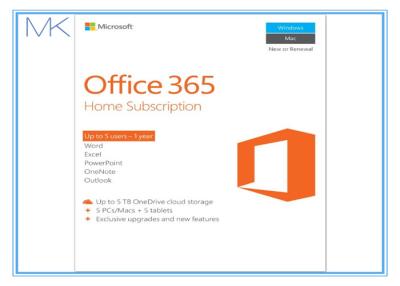 China Microsoft Office 365 1-jährige Hauptbenutzer der Subskription 5, PC/Mac-Schlüsselkarte zu verkaufen