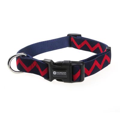 China 0.79 Inch Wide Thick Nylon Dog Collars Navy Blue Red Ripple Nylon Puppy Harness for sale