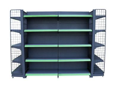 China Iron Steel Plating Black Supermarket Display Racks With Grid And Mesh Panel for sale