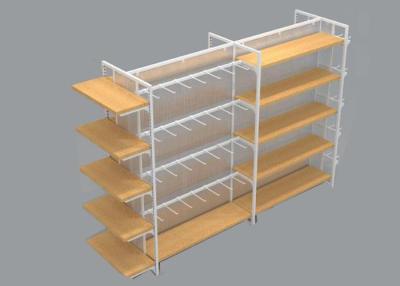 China Multifunction 4 Sided Metal Retail Display Shelves With Hooks And Cabinets for sale