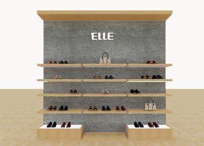 China Mix Version Men's Shoe Shop Display Stands Wooden Shelves With Custom LOGO for sale