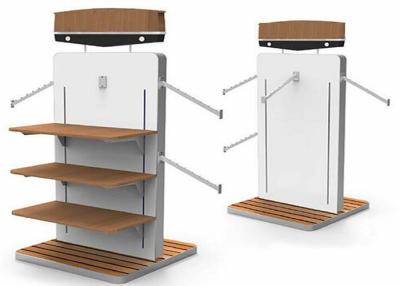 China MDF White Gondola Clothing Display Rack With Wooden Shelves Or Bottom Cabinet for sale
