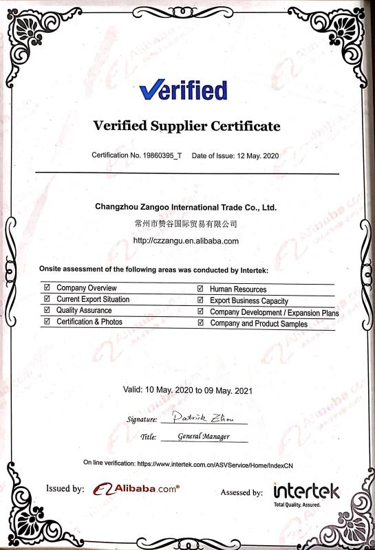 Verified Supplier Certificate - Zangoo Auto Group Co., Ltd