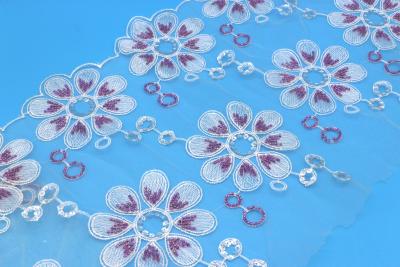China Polyester Mesh Sequin Lace Trim , Petal Embroidered Lace Trims for sale
