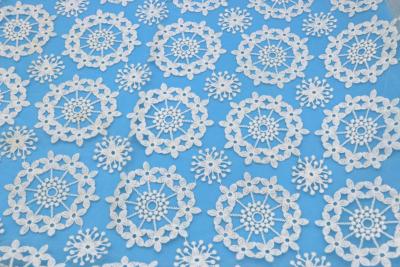 China Nylon Mesh Embroidered Allover Lace Fabric With Polyester Yarn Snowflake Style for sale