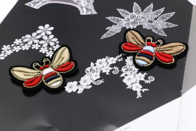 China Golden Embroidery Patch Bee Bumblebee Wasp Insect 3D Gold Royal Fashion for sale