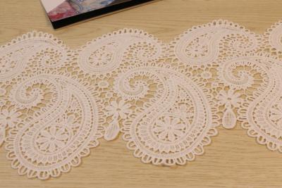 China Paisley White Guipure Lace Trim , Watersoluble Embroidered Lace Trim 190mm for sale