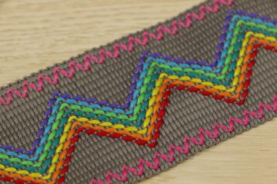 China Flat Webbing Woven Tapes Lightweight Zigzag Pattern Rainbow Color OEM for sale